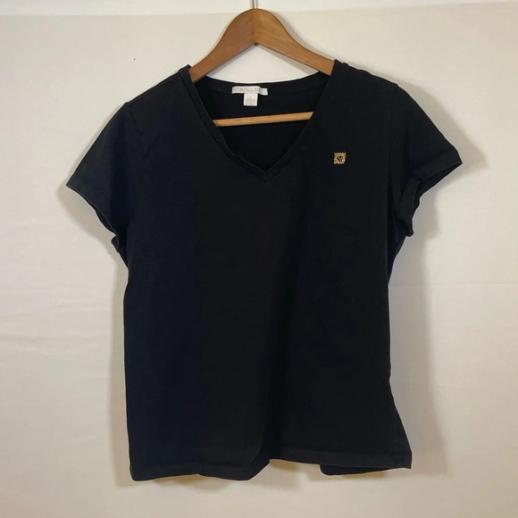 Women’s Anne Klein Sport Black Short Sleeve V-Neck T-shirt Size Large - Picture 1 of 4
